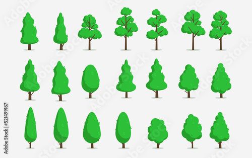 Cartoon vector trees - Tree collection with various shapes in green colour and flat design