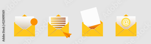 Free Download bright open mail envelope icon set with marker new message
 isolated on grey background. Render email notification
 with letters, check mark, paper plane and magnifying glass.
 realistic vector
 - GFXLoad