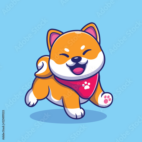 Happy Shiba Inu Dog Cartoon Vector Icon Illustration. Animal Nature Icon Concept Isolated Premium Vector. Flat Cartoon Style