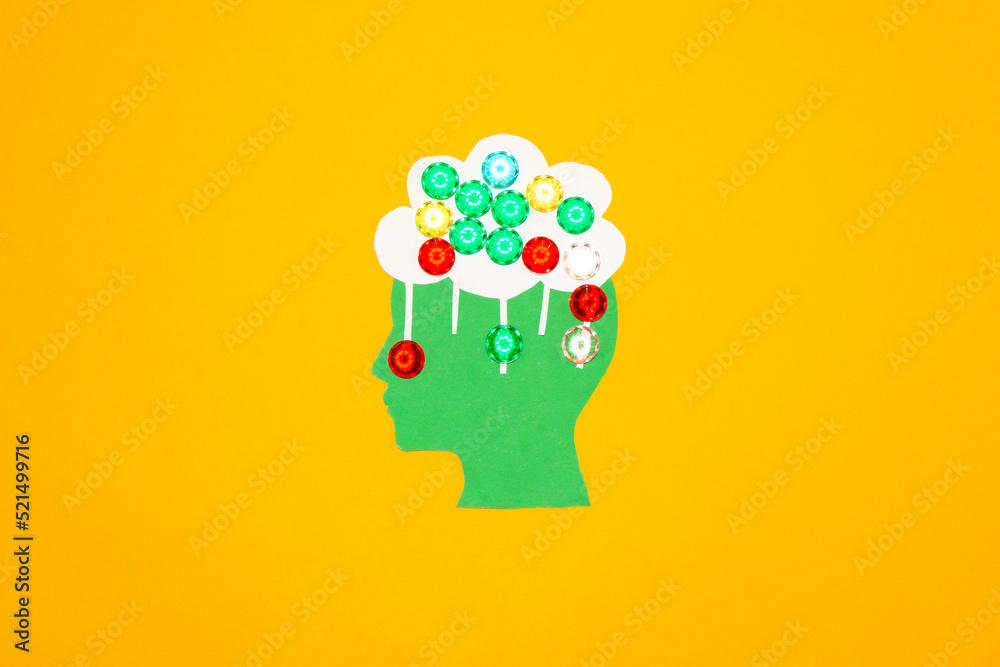 green paper head that has a cloud brain to which data is loaded, creative art design, online head
green paper head that has a cloud brain to which data is loaded, creative art design, online head