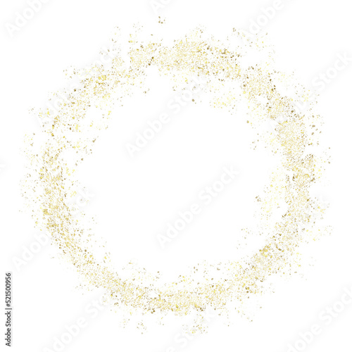 Round golden frame  Glitter  spots  dots  gold circle. Isolated png illustration  transparent background. Asset for overlay  texture  pattern  montage  collage  shape  greeting  invitation card.