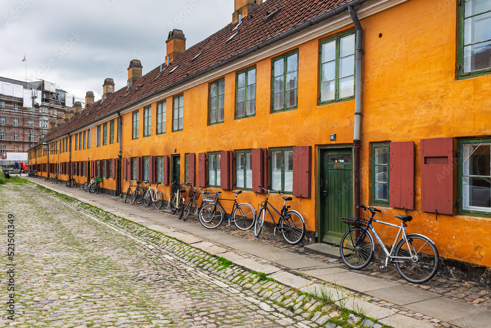 Copenhagen, Denmark - quiet old town street, traditional architecture