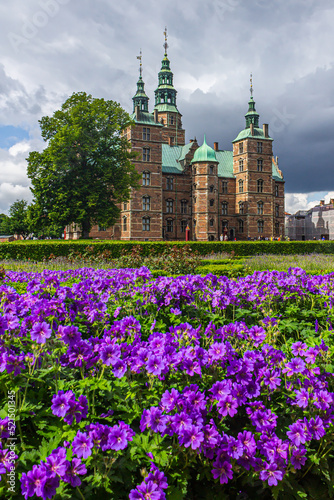 Copenhagen  Denmark  Rosenborg Palace and gardens with wonderful  vivid purple flowers 