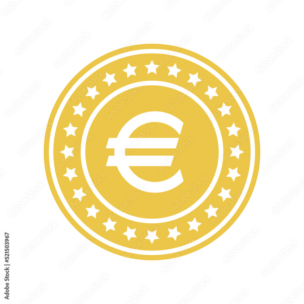 Obraz premium Golden euro coin. Flat vector illustration, PNG.