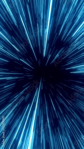 3D rendered vertical animation of blue lights through space