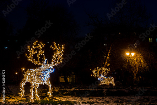 Christmas decorations in the gardens of Cismigiu park located in downtown Bucharest, Romania