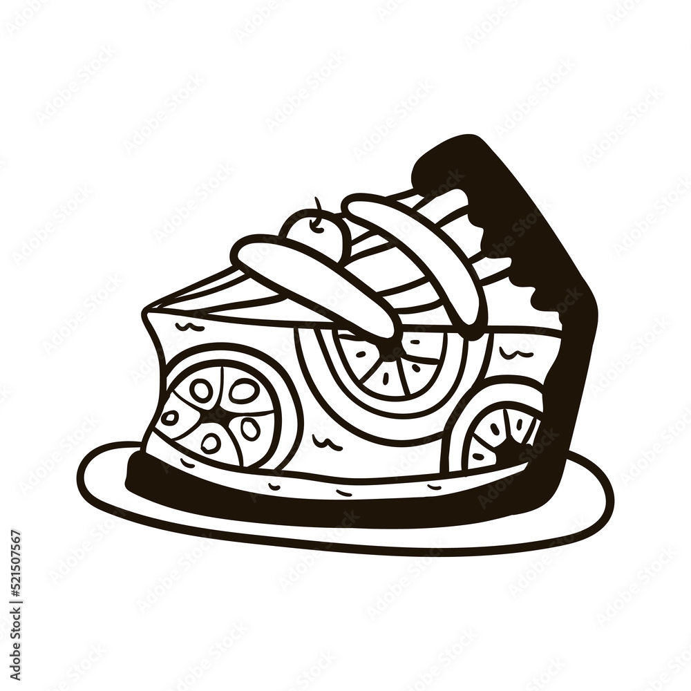 Single hand drawn cake. Doodle vector illustration. Isolated on white background. Single hand drawn cake. Doodle vector illustration. Isolated on white background.
