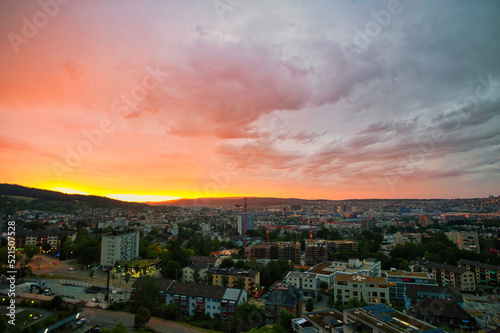 big panorama of the city of Zurich in Switzerland in the evening with sunset