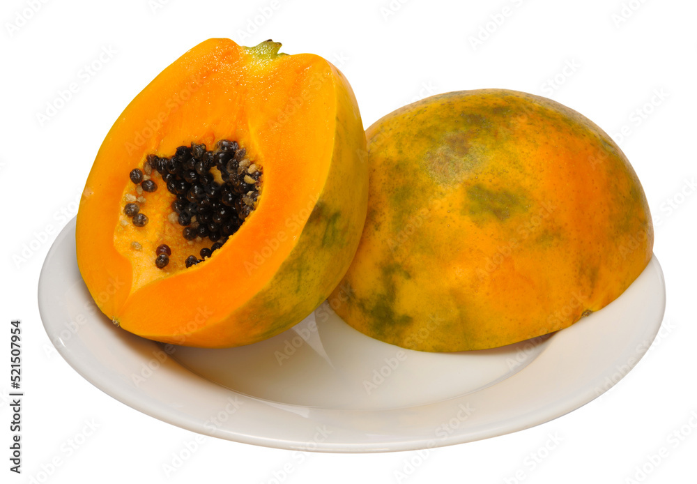 Yellow papaya cut fruit isolated on white background Yellow papaya cut fruit isolated on white background