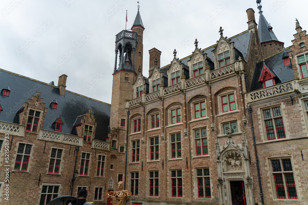 building facade of a beautiful palace in Brugges