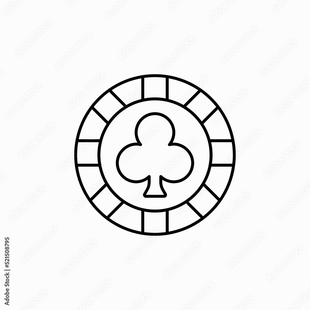 Clover casino coin icon, outline style. poker chips with clover symbols. Casino chip clover icon. Simple illustration of casino chip clover vector icon for web design isolated on white background