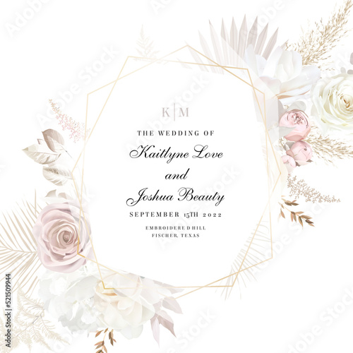 Flower geometric line art vector design frame. Wedding watercolor flowers