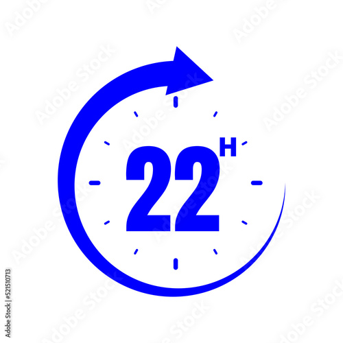 22 hours, icon symbol blue, time, o'clock Twenty two