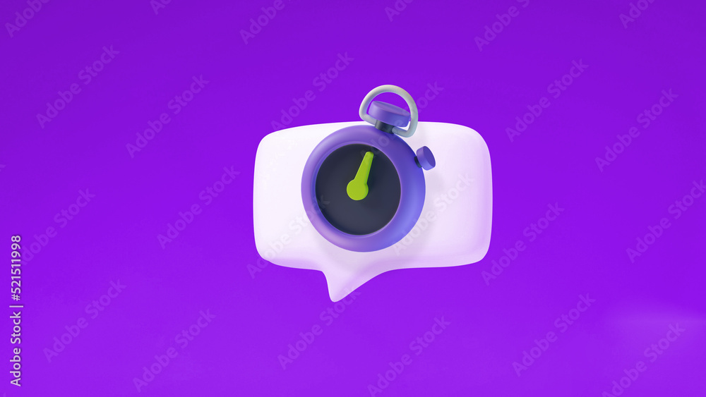 3d ballon chat timer emoji icon message purple cute conversation illustration render
