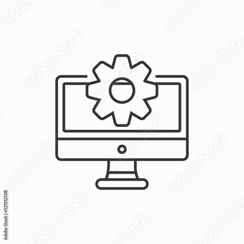 Settings vector icon line symbol. Technical support icon. Computer service. Gears on computer screen. Isolated vector illustration in flat style