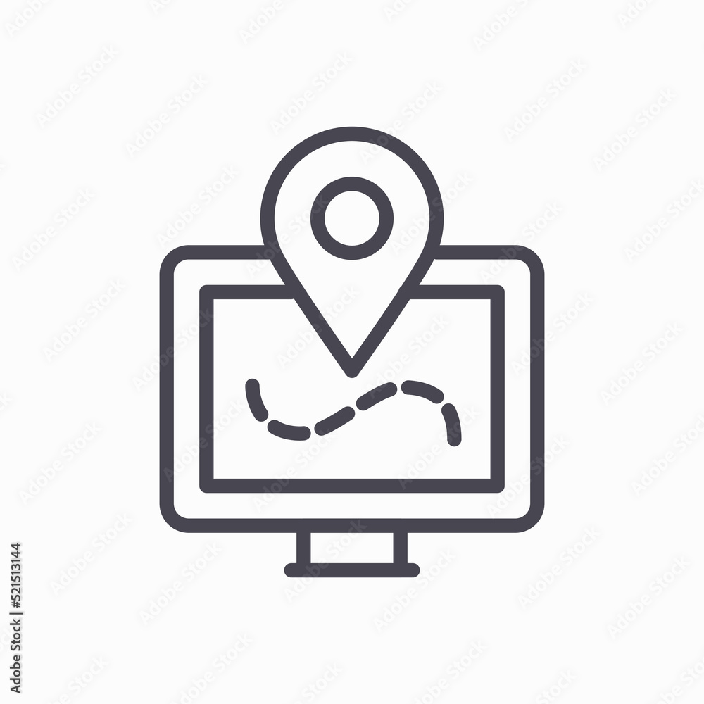 Computer navigation icon. Monitor pin gps vector illustration on white isolated background. Computer navigation icon. Monitor pin gps vector illustration on white isolated background.