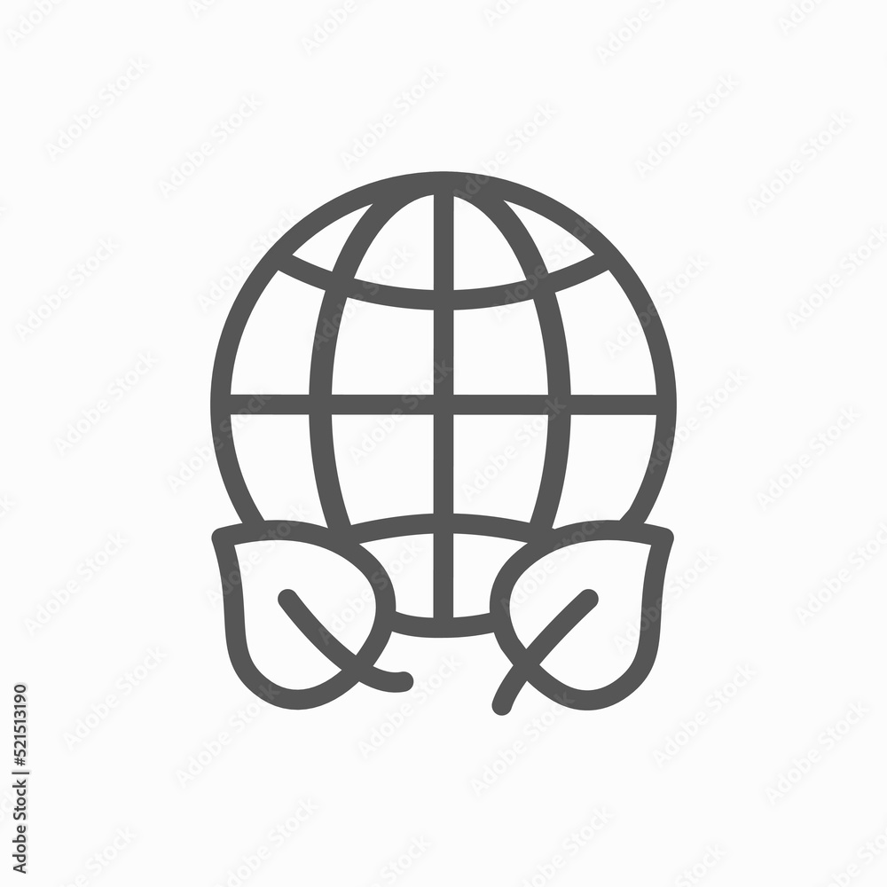 green earth planet concept, icon, world ecology, nature global protect. globe with leafs, thin line simple web symbol on white background green earth planet concept, icon, world ecology, nature global protect. globe with leafs, thin line simple web symbol on white background