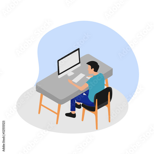 illustration set design of young people working on the computer