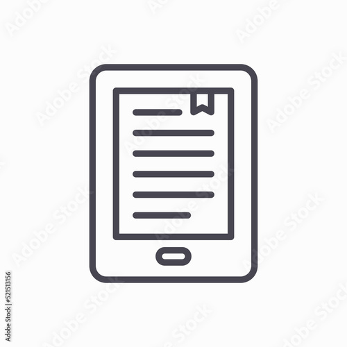 Ebook line icon, outline vector sign, linear style pictogram isolated on white. Electronic book reader symbol, logo illustration. Editable stroke.