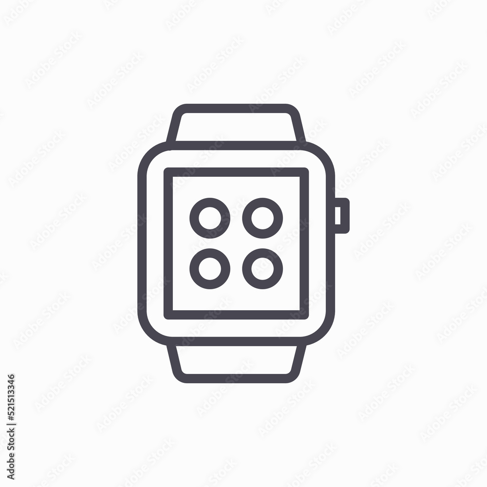 Smart watch line icon isolated on white background. Outlines simple black design. Vector illustration. Smart watch line icon isolated on white background. Outlines simple black design. Vector illustration.