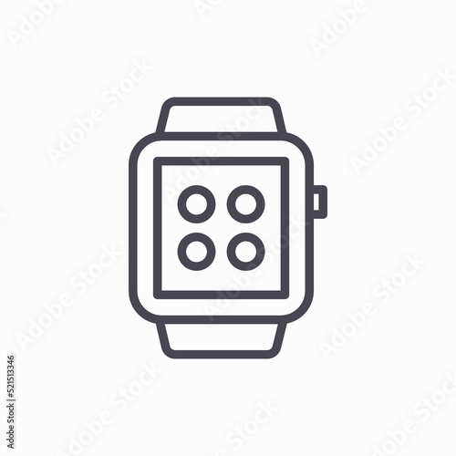 Smart watch line icon isolated on white background. Outlines simple black design. Vector illustration.