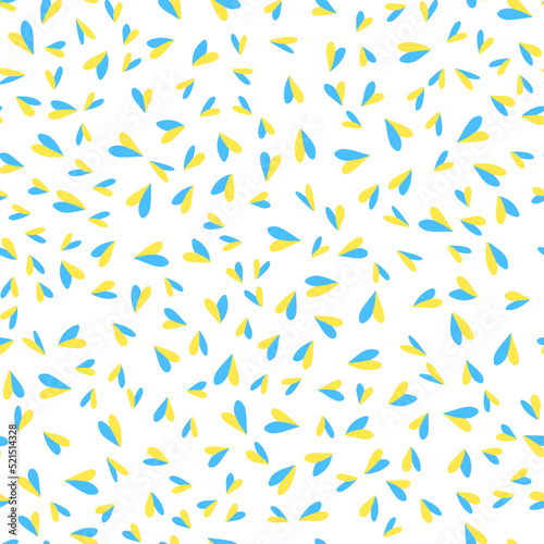 Vector seamless pattern with heart in Ukrainian flag colors on white background. Repeating background with Ukraine national colors. Concept of support Ukraine