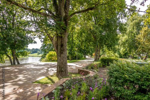 View to Nemunas river and embankment in Druskininkai. Lithuania. Druskininkai is resort with health promotion, recreation, active lifestyle, exceptional entertainment