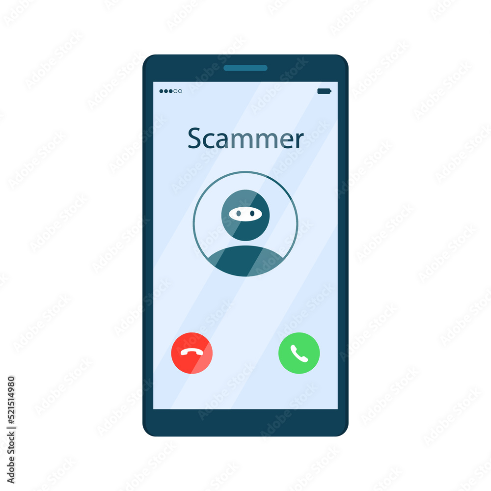 Phone scamming and cheating, phishing. Incoming call from fraud caller on mobile phone screen. Vector illustration in flat cartoon style. Phone scamming and cheating, phishing. Incoming call from fraud caller on mobile phone screen. Vector illustration in flat cartoon style.