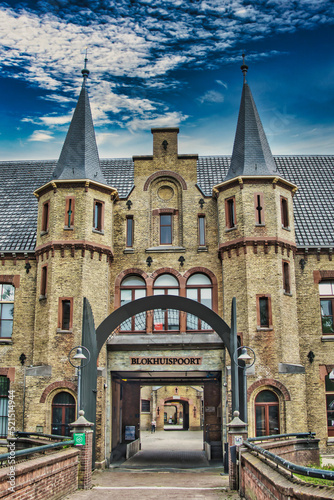 Canvastavla The Blokhuispoort (Blockhouse Gate), the entrance to the former prison of Leeuwarden, the Netherlands, now a multifunctional cultural centre with cafes and an library