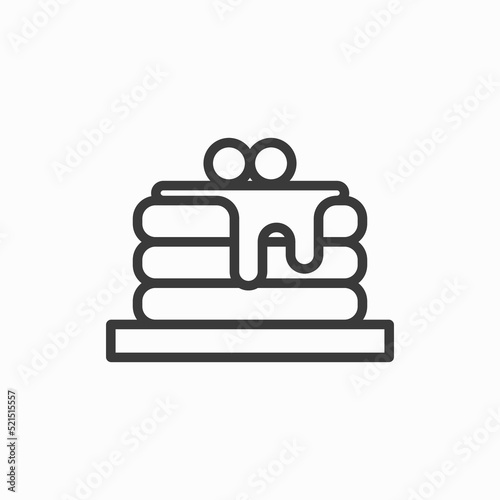 Breakfast pancakes with syrup and butter on a plate line art vector icon for food apps and websites