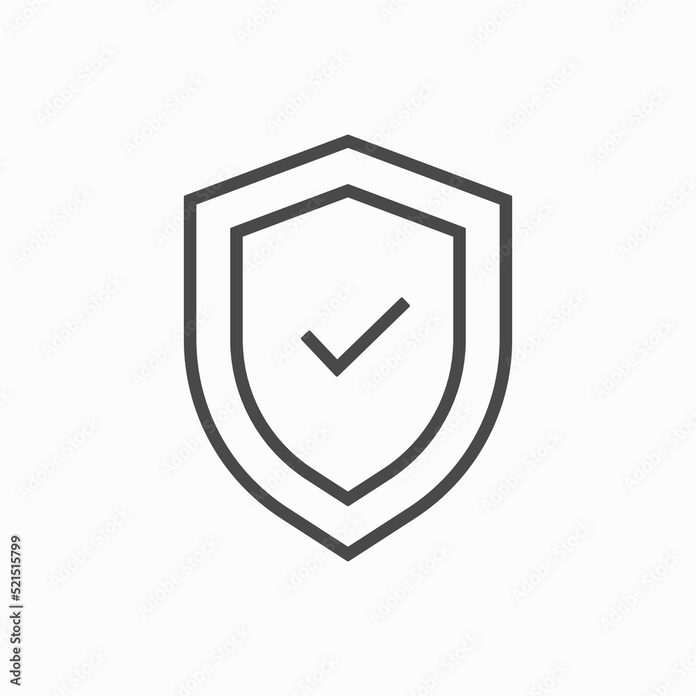 Shield with check mark, tick symbol. Secured, protection vector icon. Shield with check mark, tick symbol. Secured, protection vector icon.