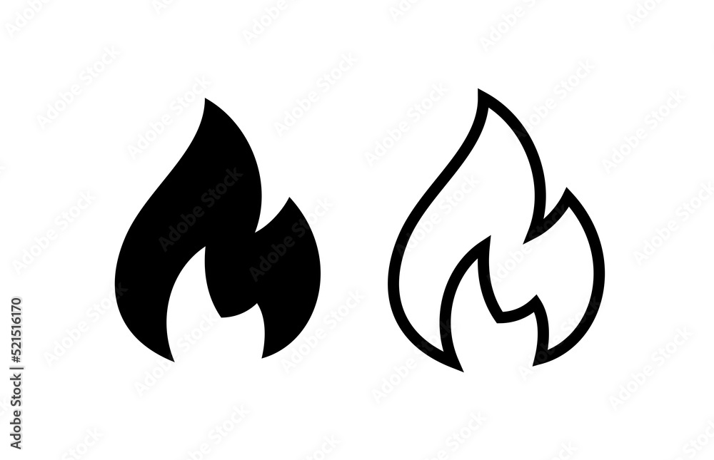 Fire icon. Symbol of danger and importance. Designation of a hit, top or hot. Fire icon. Symbol of danger and importance. Designation of a hit, top or hot.