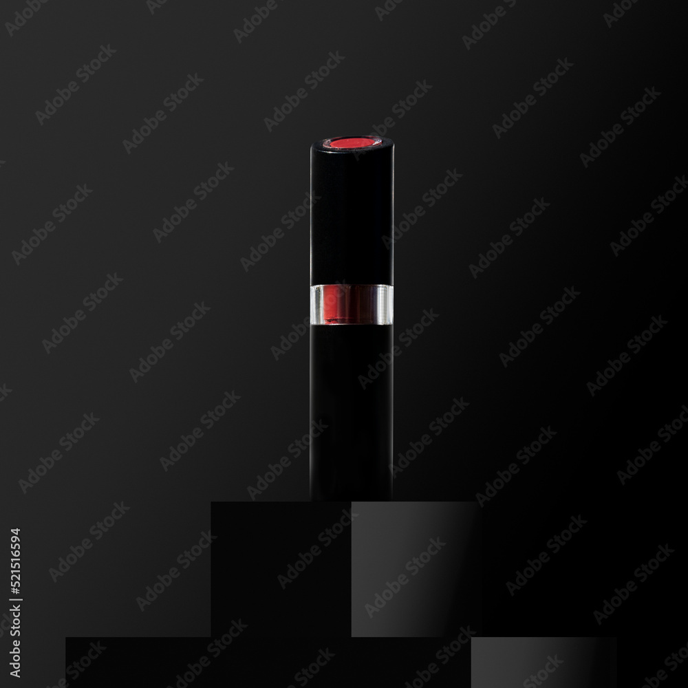 Creative look of lipstick on the catwalks. Black on black. Minimal fashion, makeup or beauty concept. Creative look of lipstick on the catwalks. Black on black. Minimal fashion, makeup or beauty concept.