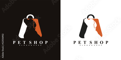 cat and dog petshop logo design template with creative concept
