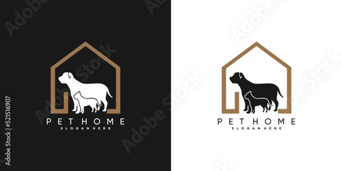 cat and dog petshop logo design template with creative concept