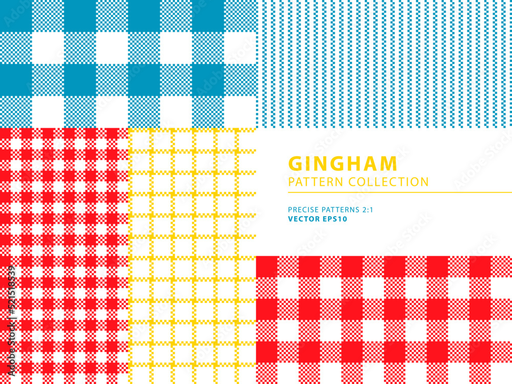 Gingham seamless pattern collection in red, blue, yellow