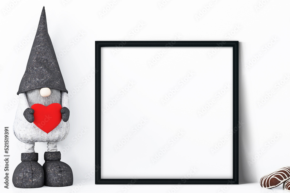 Frame mockup square and gnome with heart