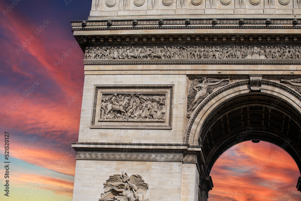 Obraz premium The attraction and monument of the Arc of Triumph of Paris is one of the most famous monuments of the French capital and probably the most famous triumphal arch in the world.