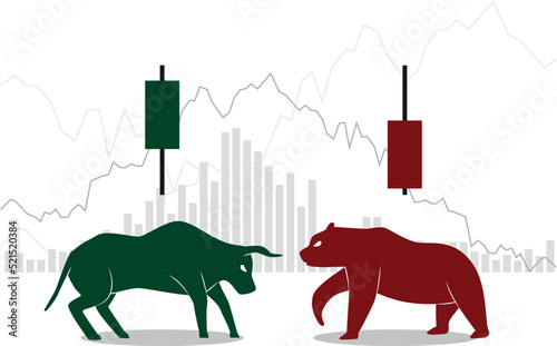 Bull and bear market. Bullish and bearish market conecept of stock trend for investment.