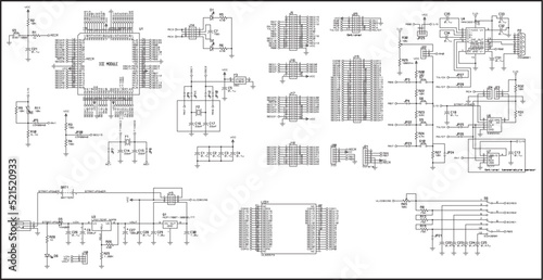 The electrical schematic diagram of a digital-analog
information output device operating under the control of a microcontroller.
Vector drawing of printed circuit board conductors.