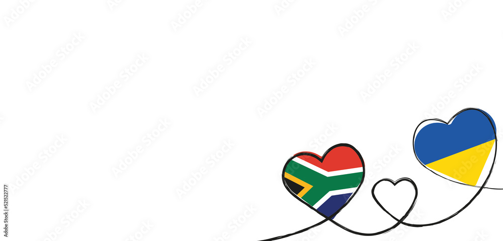 Drei Herzen mit der Fahne von der Ukraine und Südafrika Drei Herzen mit der Fahne von der Ukraine und Südafrika