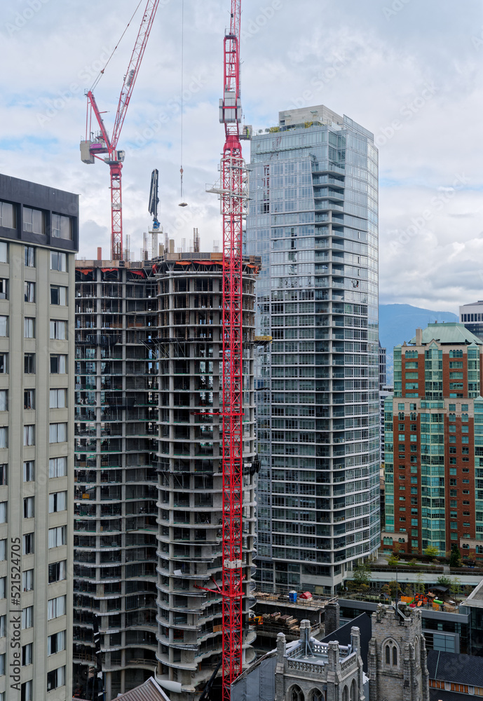 Red Construction Crane on Vancouver High Rise Red Construction Crane on Vancouver High Rise