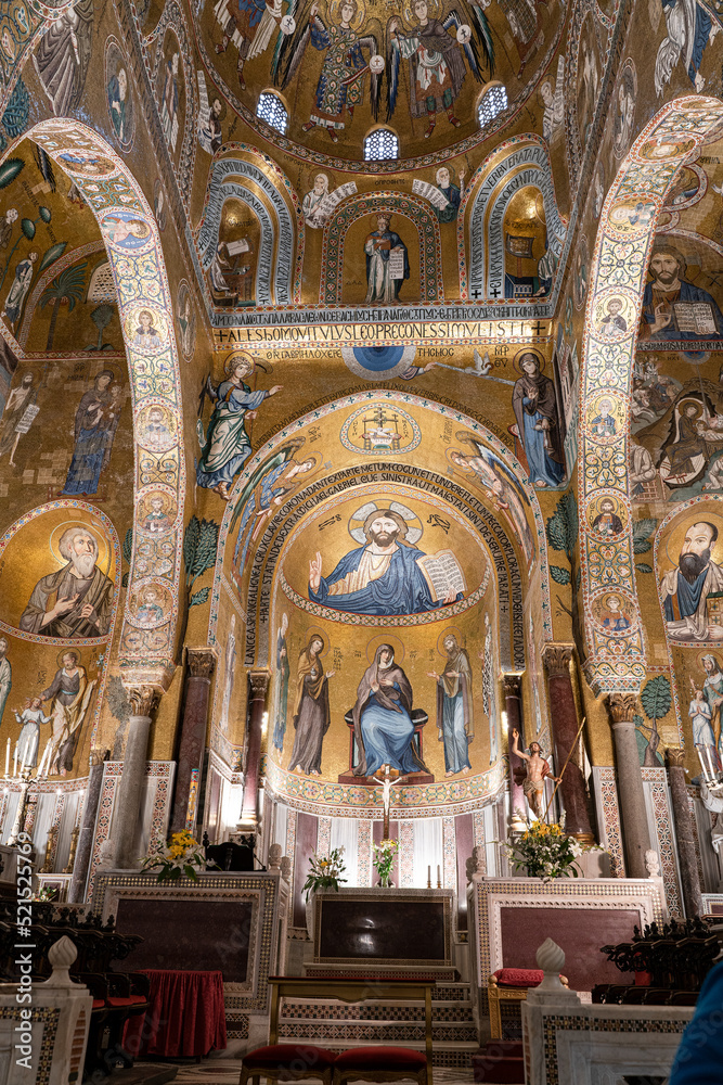 mosaics of Byzantine art in a church in Palermo