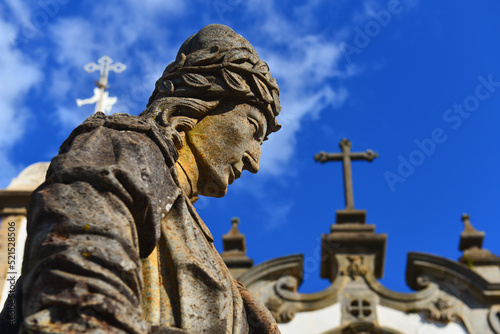 Detail of one the Twelve Prophets soapstone sculptures by the famous baroque artist Aleijadinho, on the Santuário do Bom Jesus de Matosinhos, Congonhas, Minas Gerais, Brazil