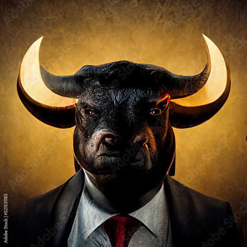 Business bull in a suit, Stock Trader, Finance, Crypto photo