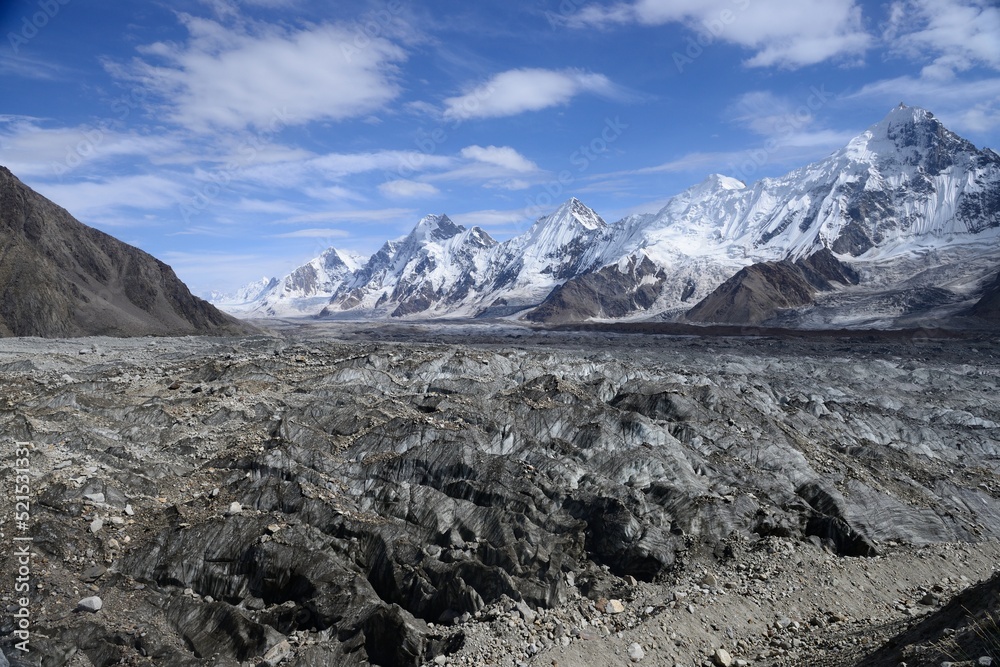 Jutmau Glacier joining Hispar glacier in Karakoram Range of Gilgit Baltistan, Pakistan. 