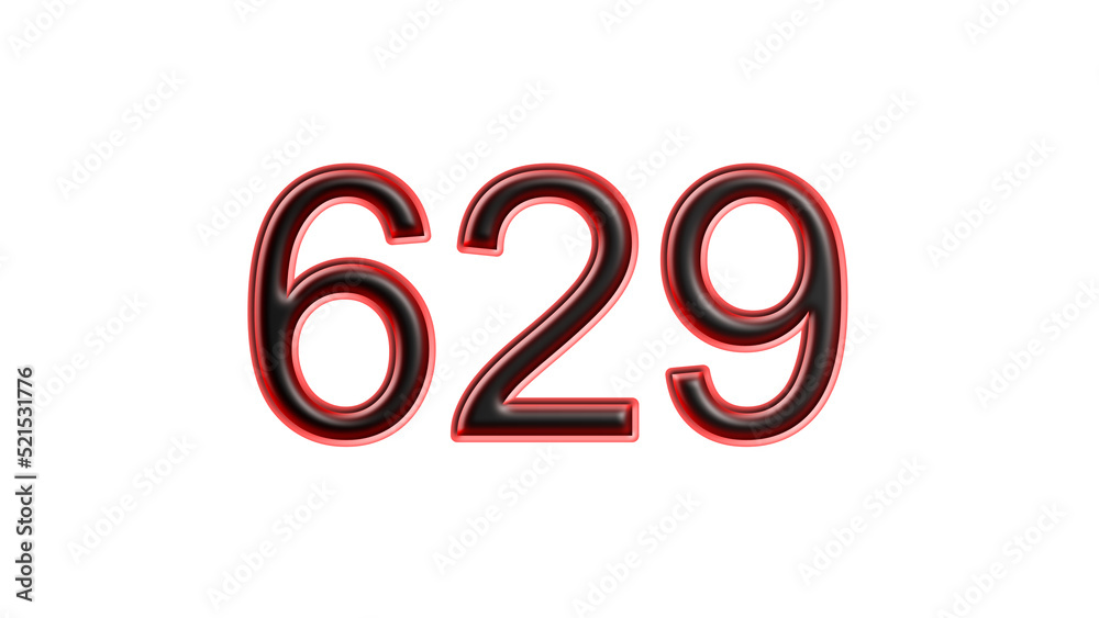 red 629 number 3d effect white background red 629 number 3d effect white background