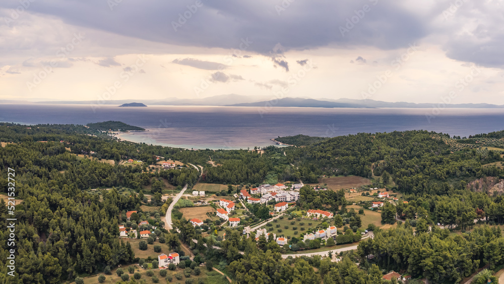 Fototapeta premium birds-eye view of Kassandra from Palouri, the famous Greece peninsula of Halkidiki. High quality photo
