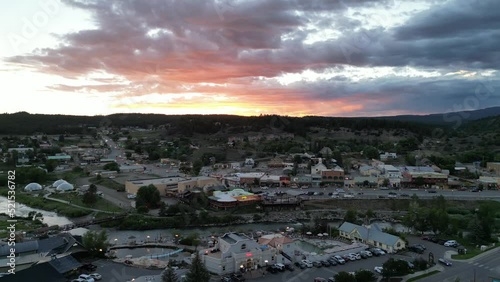 Drone footage of Pagosa Springs, CO at sunset photo