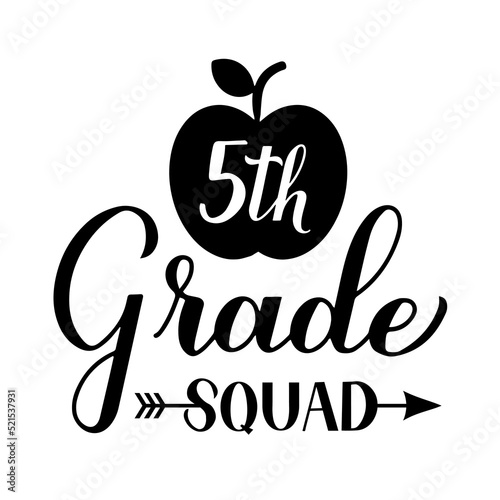 Hello 5th Grade calligraphy hand lettering isolated on white. First day of school. Vector template for typography poster, banner, flyer, greeting card, postcard, t-shirt, etc
